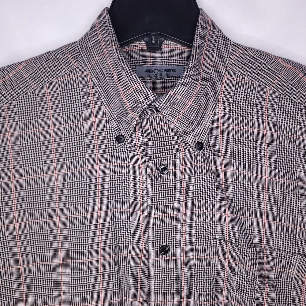 Johnston Murphy Shirt Mens Medium Houndstooth Brown Long Sleeve